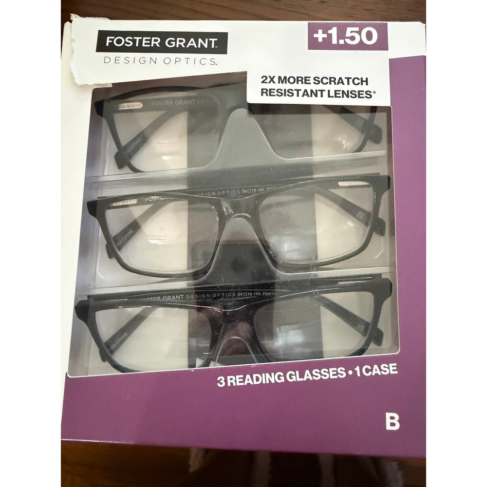 Foster Grant Design Optics Classic Reading Glasses +1.50  3 Pack NEW with case